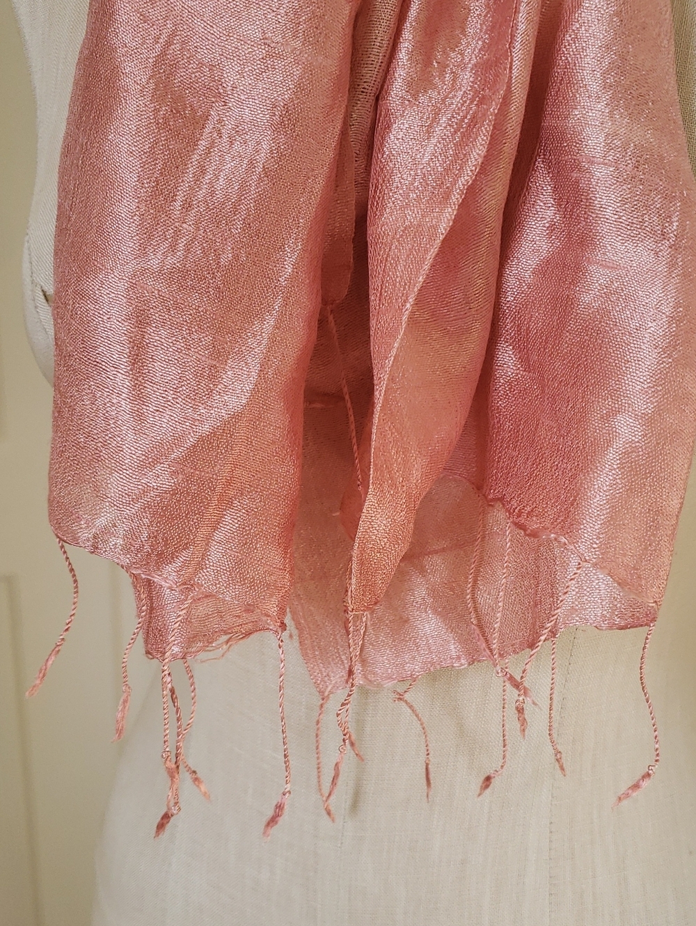 VINTAGE Silk Scarf Bundle of Two | Blush Pink Peach Shantung + Ivory Crepe Silk - Picture 4 of 7